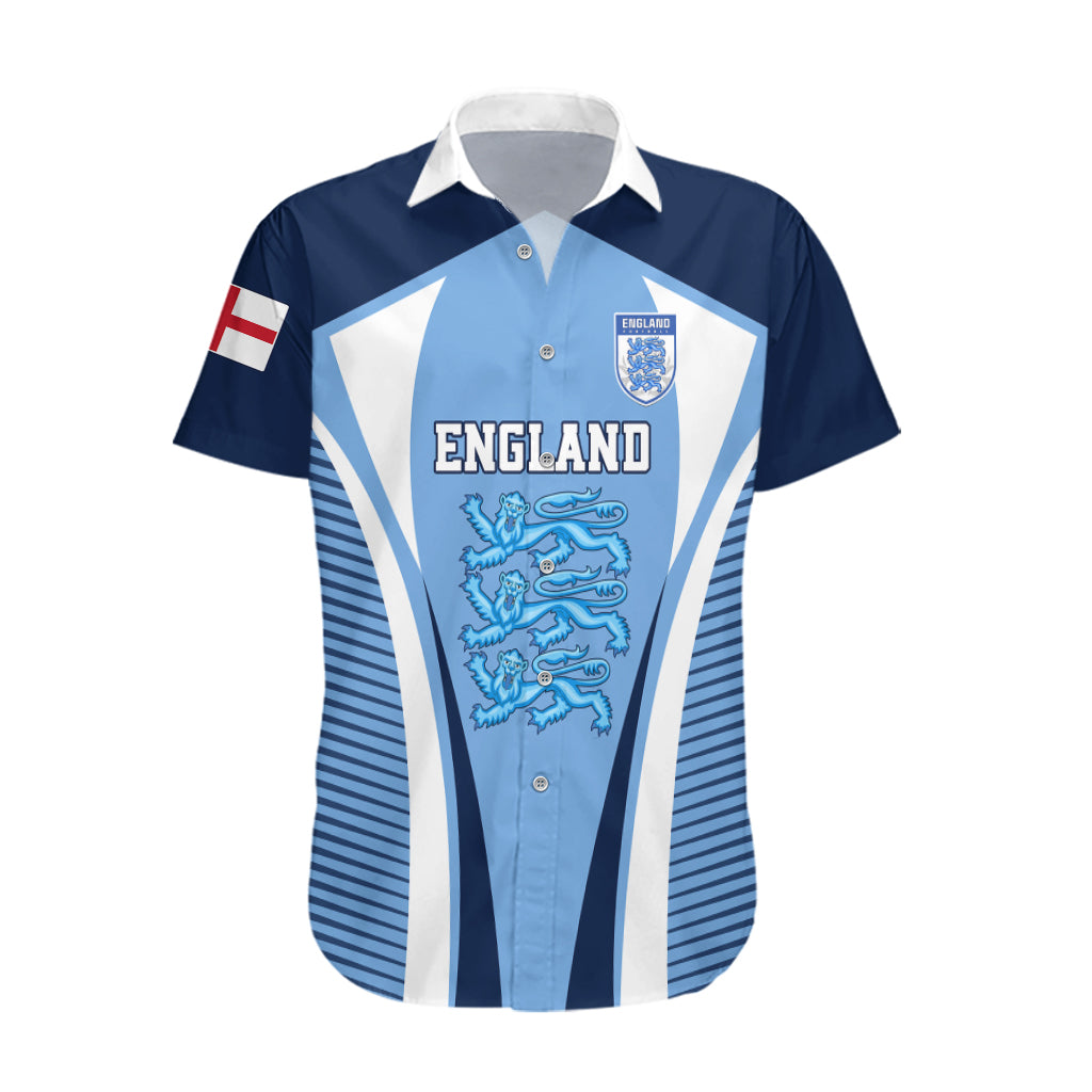 Personalised England Football Hawaiian Shirt Lionesses Blue Sporty Style - Wonder Print Shop