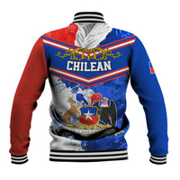 Unisex baseball jacket with back graphic, striped yoke, and ribbed collar and hem