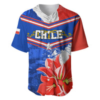 Chile baseball jersey, red and blue with CHILE logo, star, floral print