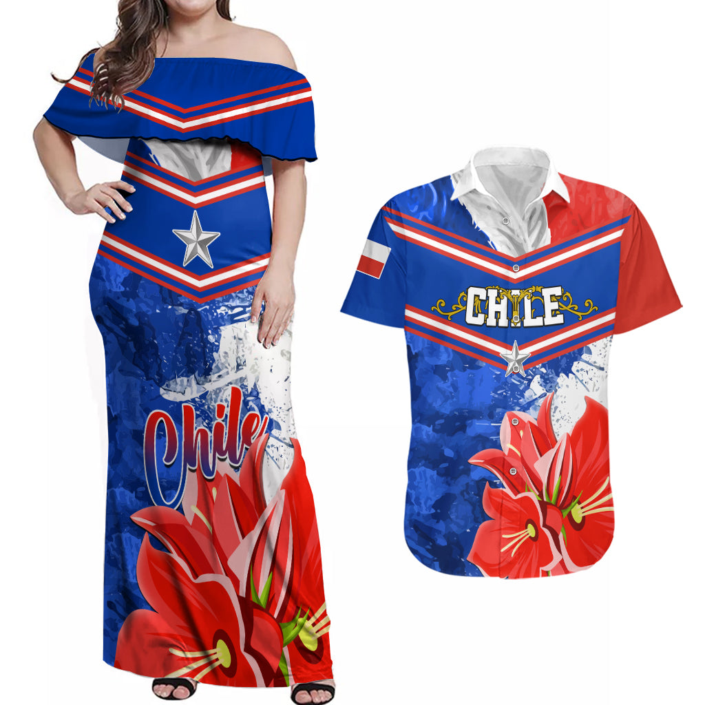 Chile Couples Matching Off Shoulder Maxi Dress and Hawaiian Shirt Chilean Bellflower Special Version - Wonder Print Shop