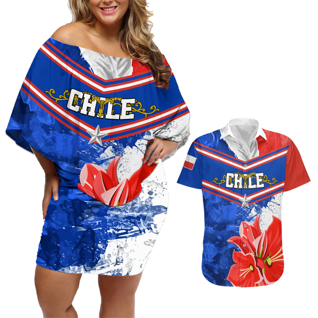 Chile Couples Matching Off Shoulder Short Dress and Hawaiian Shirt Chilean Bellflower Special Version - Wonder Print Shop