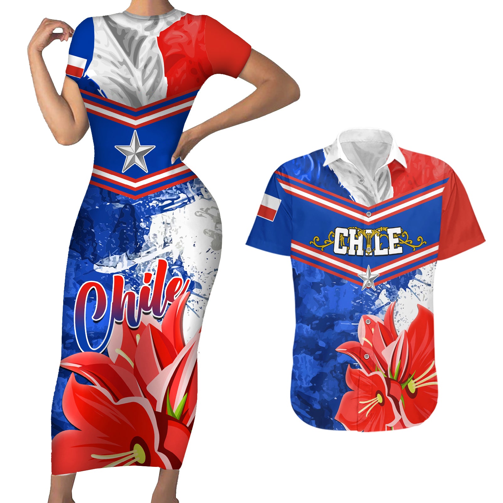 Chile Couples Matching Short Sleeve Bodycon Dress and Hawaiian Shirt Chilean Bellflower Special Version - Wonder Print Shop