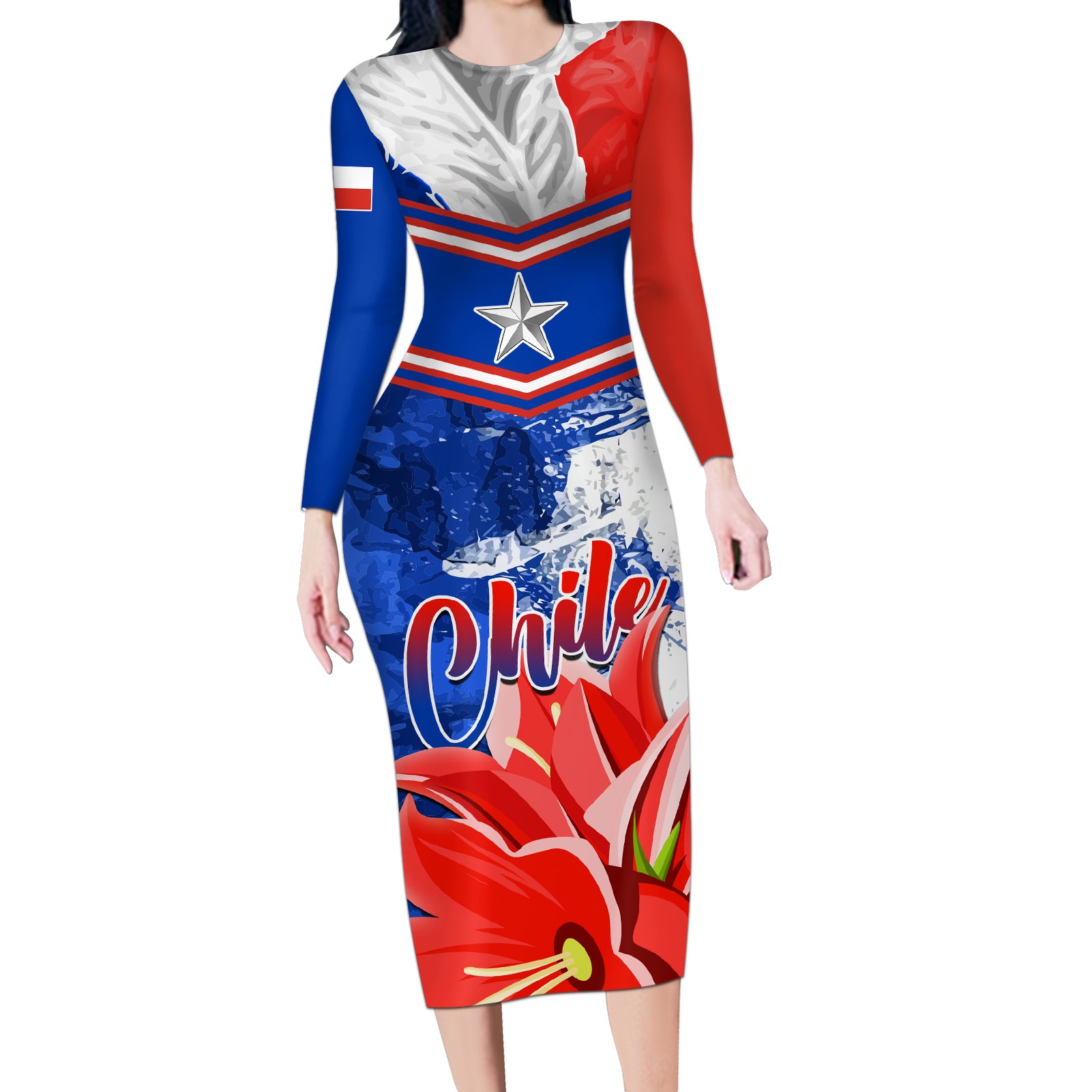 Chile Long Sleeve Bodycon Dress Chilean Bellflower Special Version - Wonder Print Shop