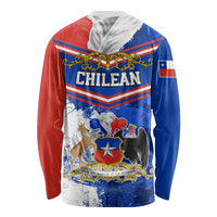 Unisex long-sleeve shirt, red blue white with CHILEAN crest and star graphic