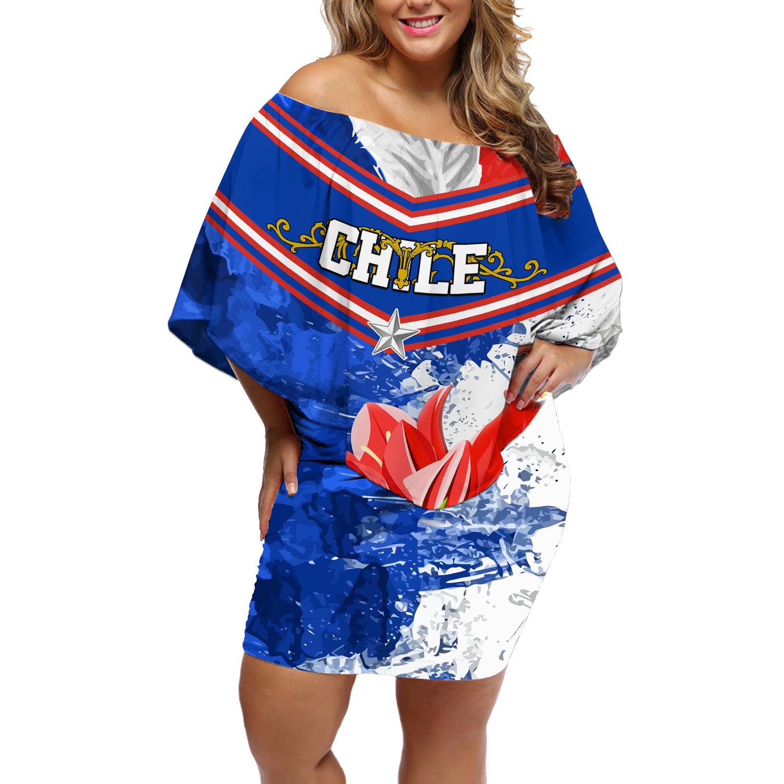 Chile Off Shoulder Short Dress Chilean Bellflower Special Version - Wonder Print Shop