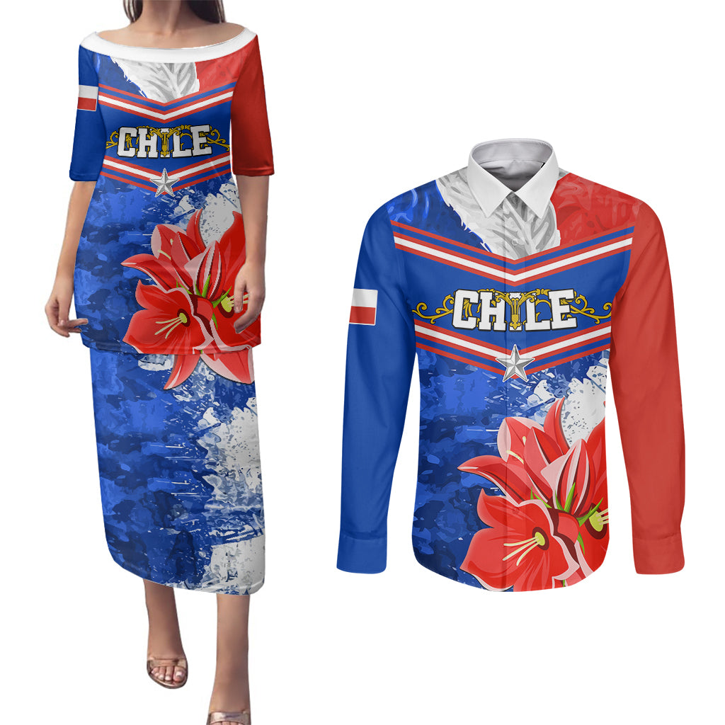 Personalised Chile Couples Matching Puletasi Dress and Long Sleeve Button Shirts Chilean Bellflower Special Version - Wonder Print Shop