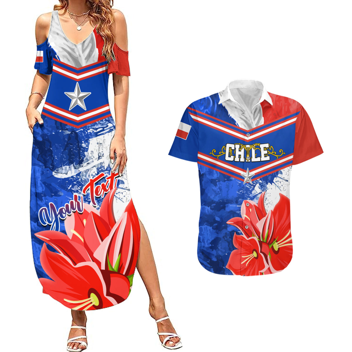 Personalised Chile Couples Matching Summer Maxi Dress and Hawaiian Shirt Chilean Bellflower Special Version - Wonder Print Shop