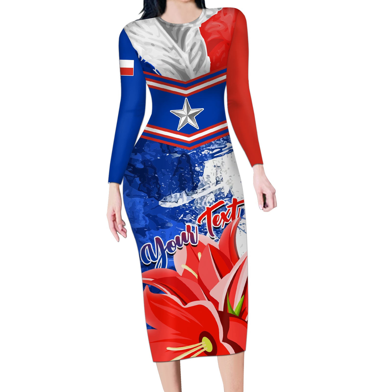 Personalised Chile Long Sleeve Bodycon Dress Chilean Bellflower Special Version - Wonder Print Shop