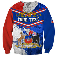 Unisex Chile sweatshirt with red-and-blue crest graphic and 'YOUR TEXT', long sleeves