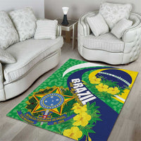 Brazil area rug with flag-inspired green, yellow, and blue design