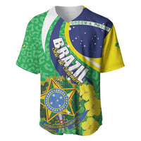 Brazil baseball jersey with blue-yellow Brazil flag panel, green leopard print, crew neck