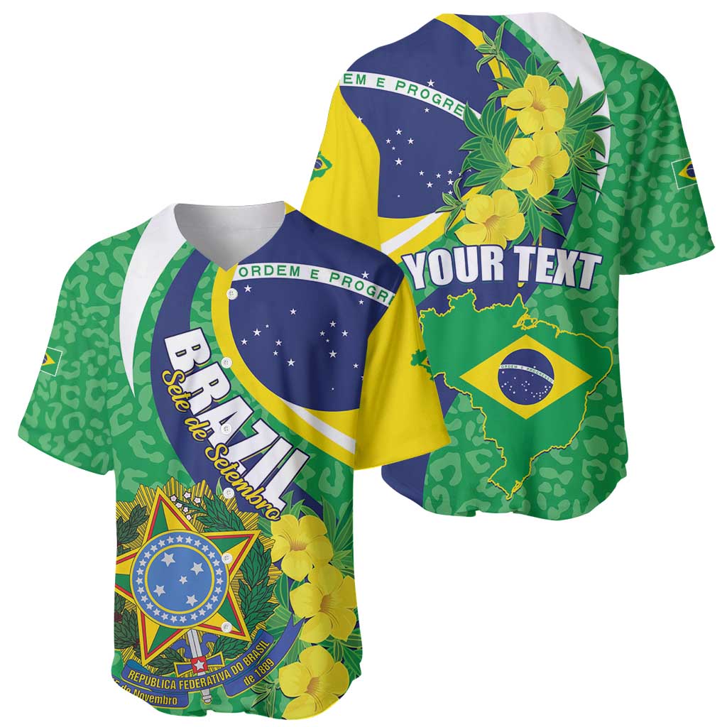 Brazil baseball jersey set with yellow and green leopard print, flag graphics and floral accents
