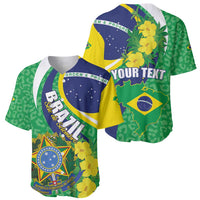 Brazil baseball jersey set with yellow and green leopard print, flag graphics and floral accents