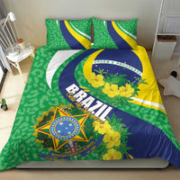Brazil-themed bedding set with flag emblem, green leaf pattern, and yellow flower details