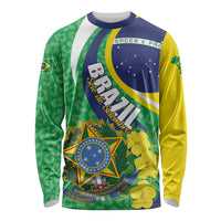 Brazil long-sleeve shirt with multicolor crest, stars, and floral graphic