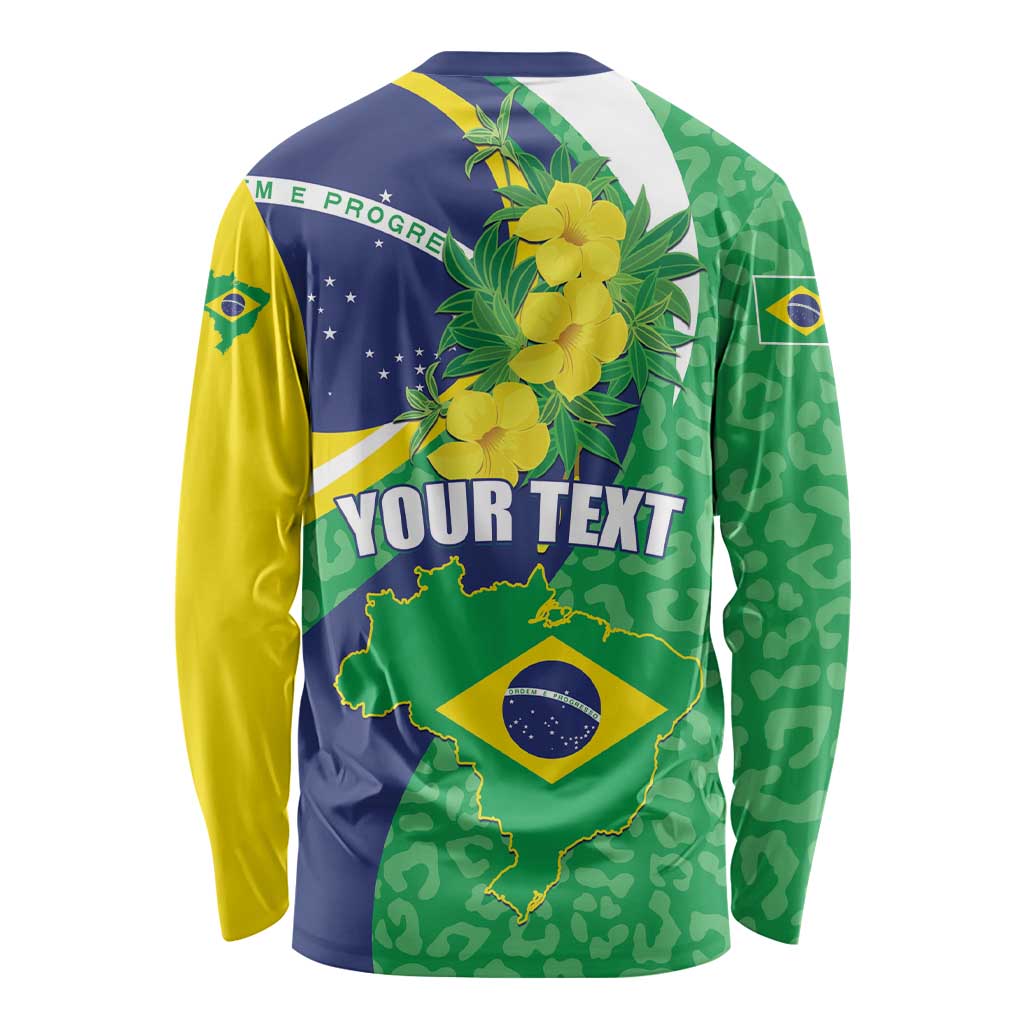 Brazil long-sleeve shirt with Brazil map graphic, crest, and yellow-green floral print