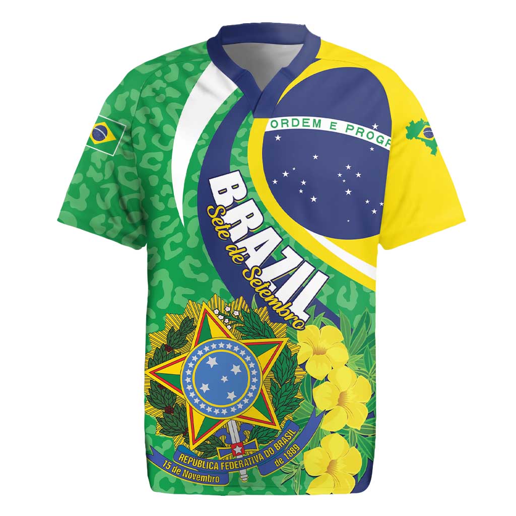 Brazil Sete de Setembro Rugby Jersey Flor De Ip Amarel Leopard Pattern - Wonder Print Shop