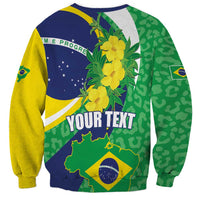 Unisex sweatshirt, yellow and green with Brazil flag graphic and leopard-style pattern