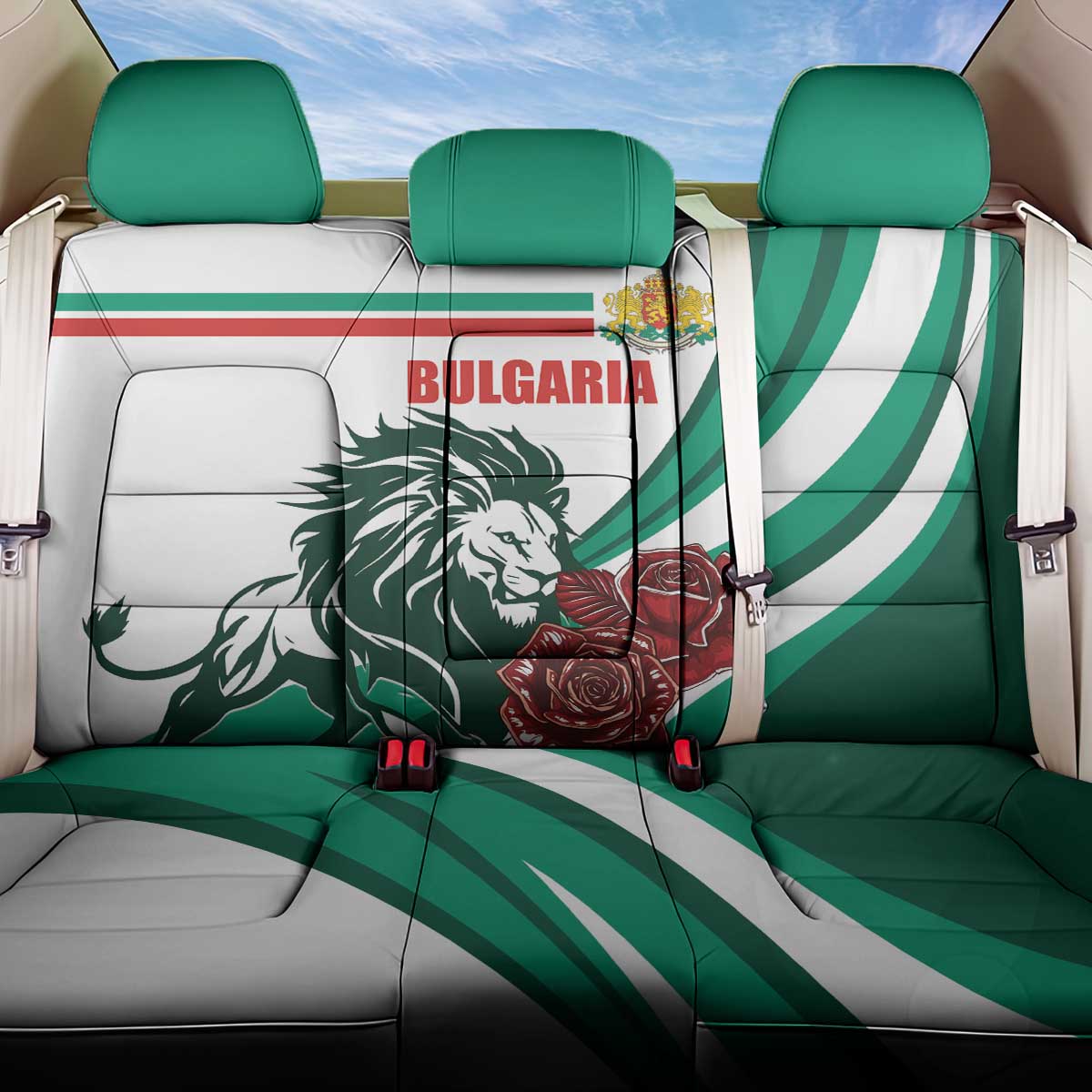 Bulgaria Back Car Seat Cover Coat of Arms Lion with Roses - Wonder Print Shop