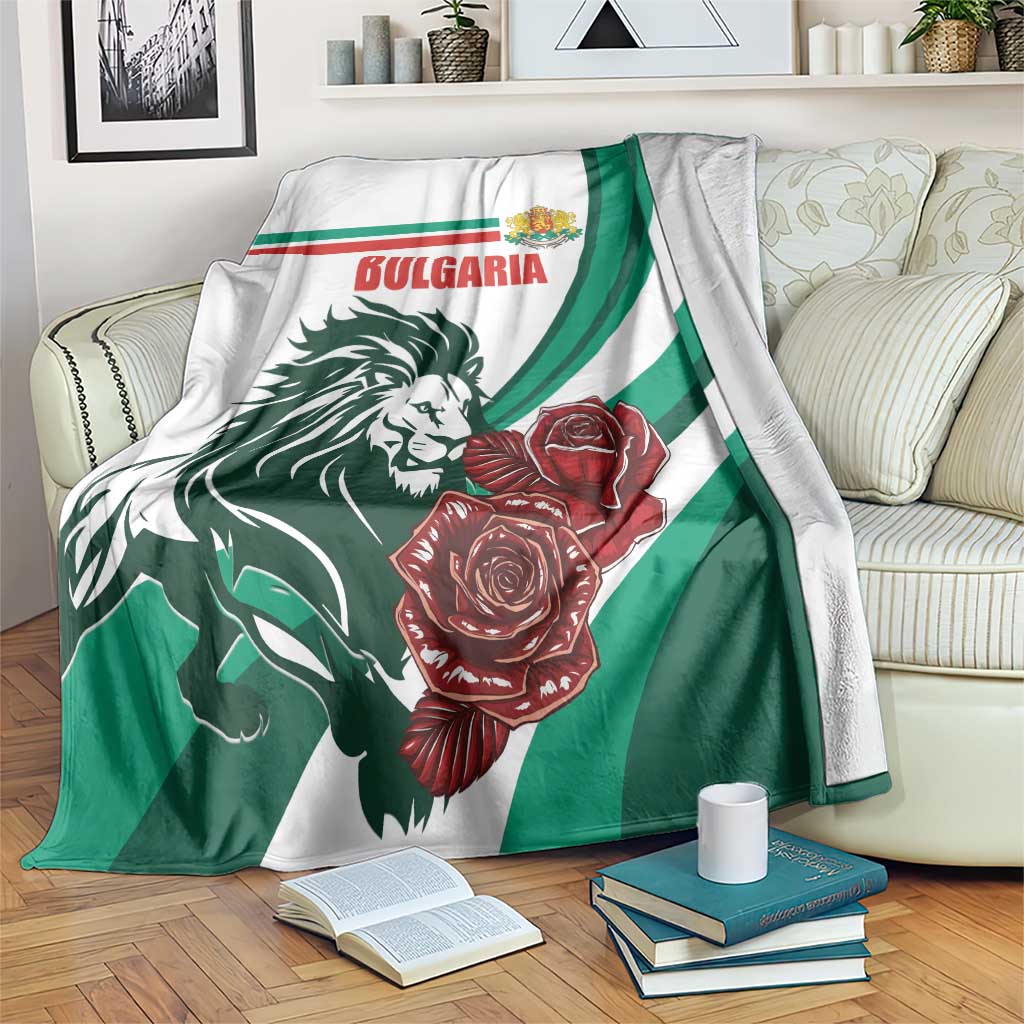 Bulgaria blanket: white/green stripes with lion emblem and red roses