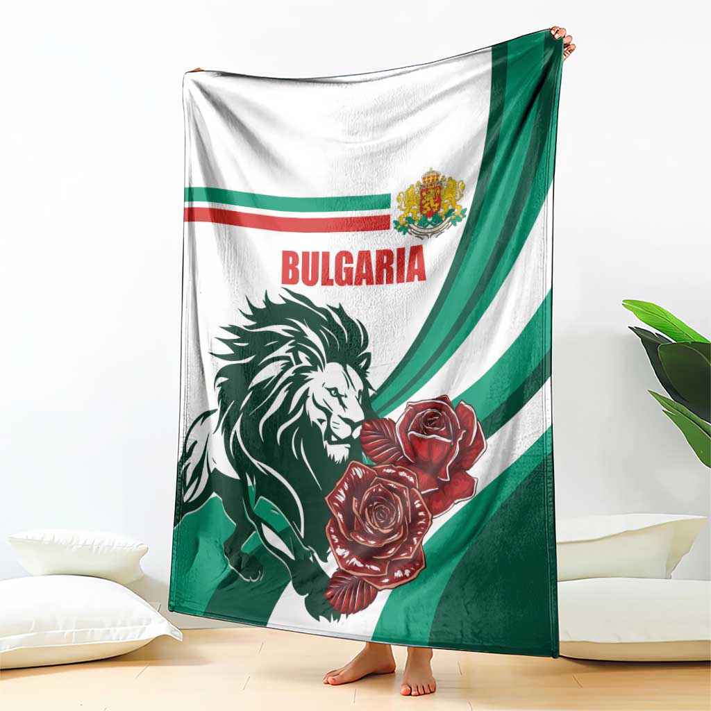 Bulgaria blanket draped like cape, lion and red roses design