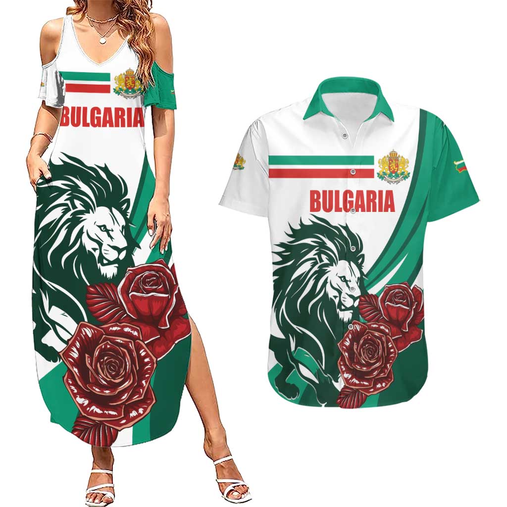 Bulgaria Couples Matching Summer Maxi Dress and Hawaiian Shirt Coat of Arms Lion with Roses - Wonder Print Shop