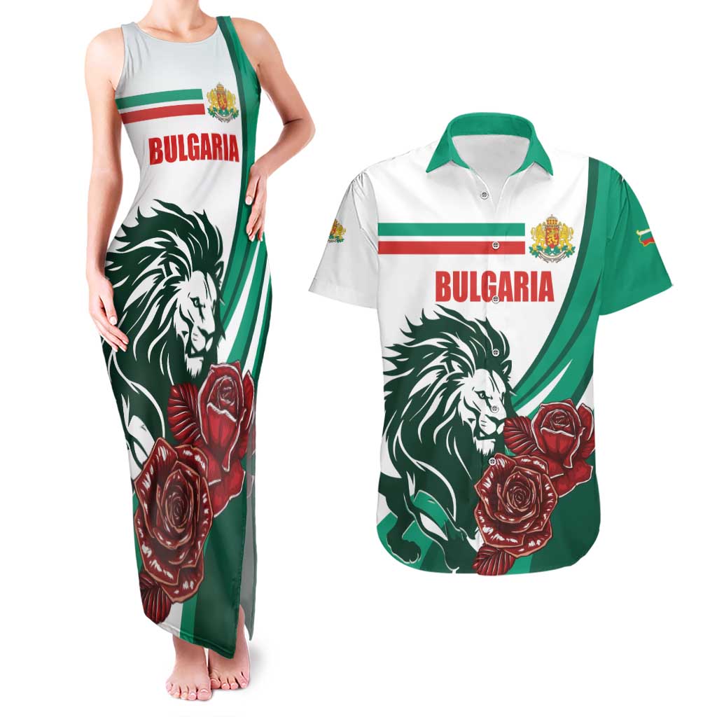 Bulgaria Couples Matching Tank Maxi Dress and Hawaiian Shirt Coat of Arms Lion with Roses - Wonder Print Shop