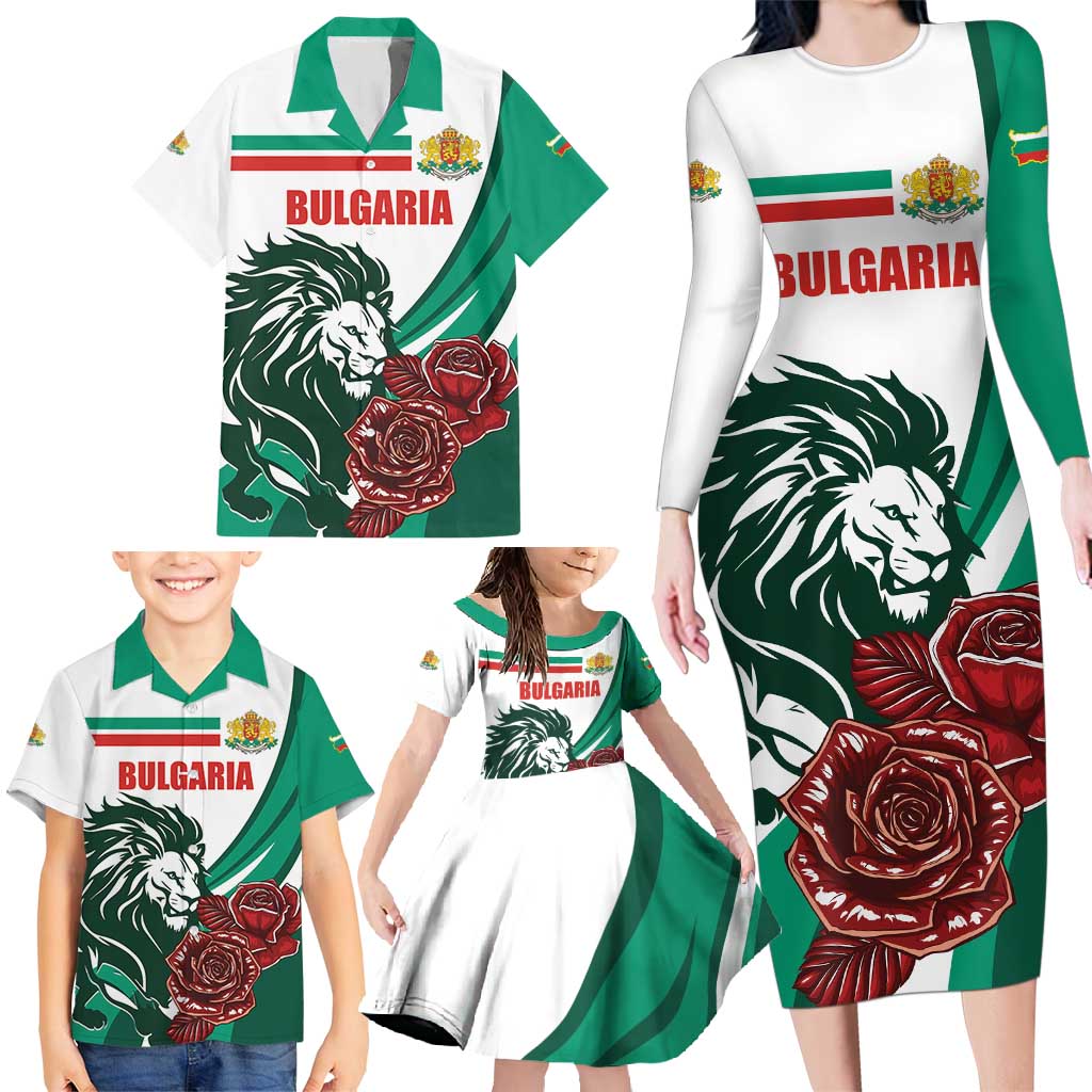 Bulgaria Family Matching Long Sleeve Bodycon Dress and Hawaiian Shirt Coat of Arms Lion with Roses - Wonder Print Shop