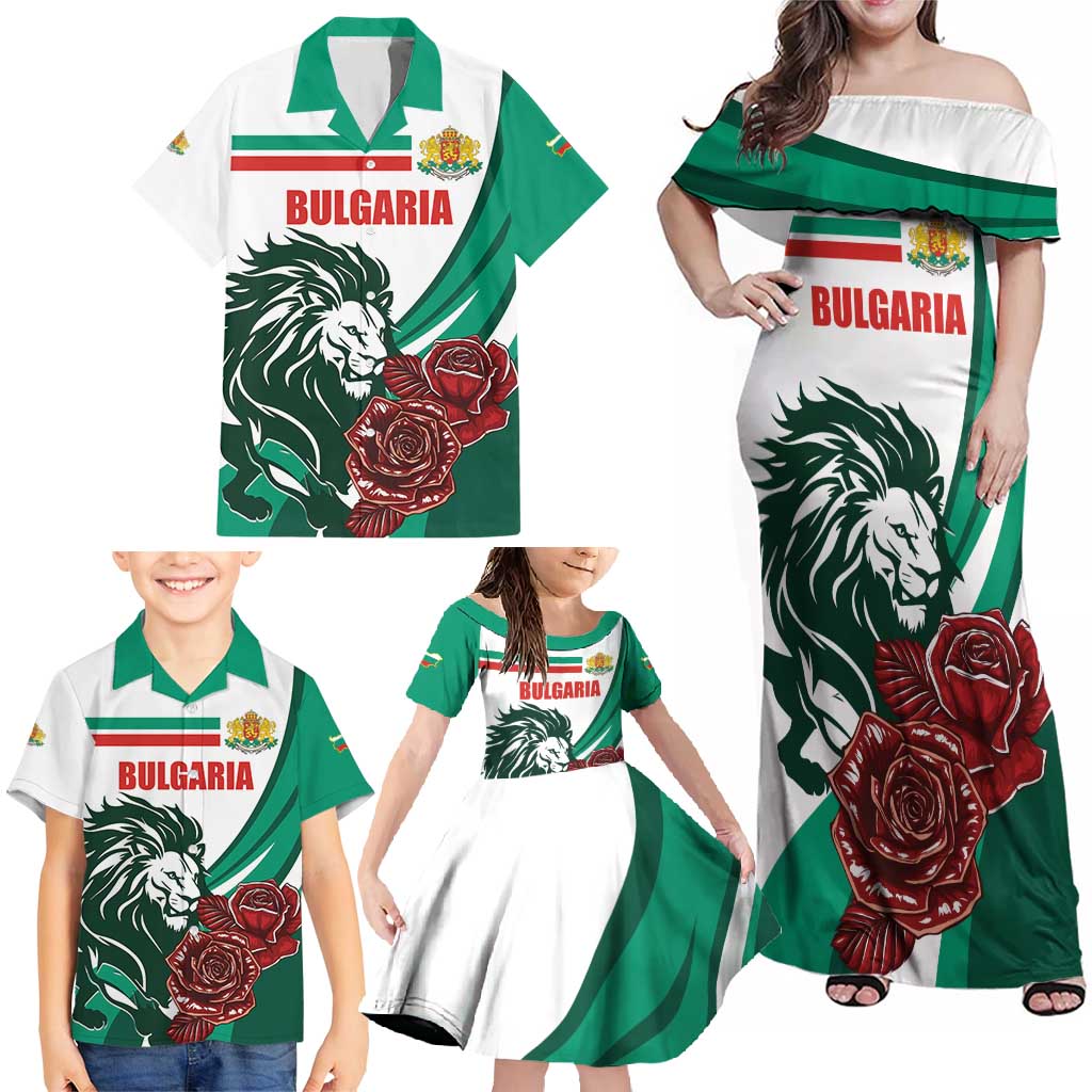 Bulgaria Family Matching Off Shoulder Maxi Dress and Hawaiian Shirt Coat of Arms Lion with Roses - Wonder Print Shop