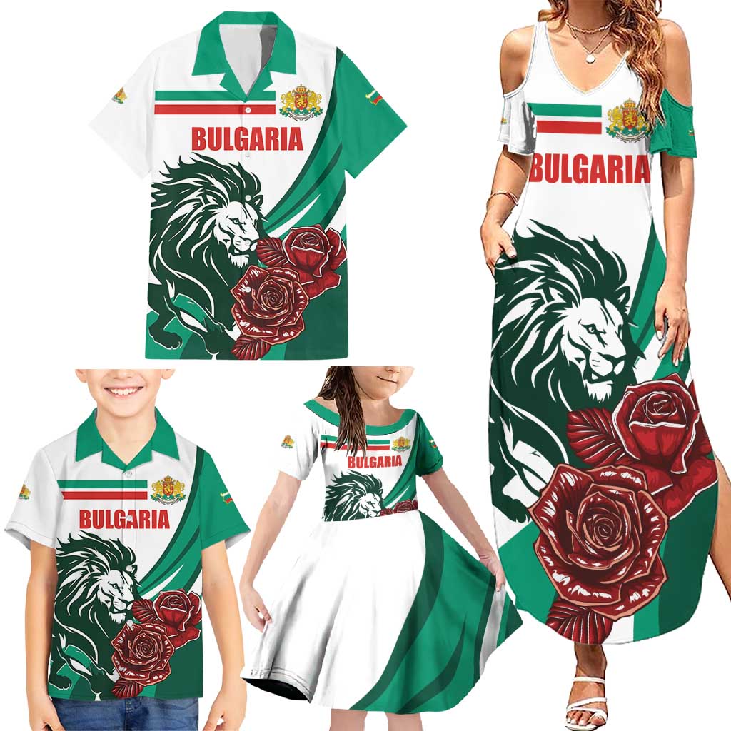 Bulgaria Family Matching Summer Maxi Dress and Hawaiian Shirt Coat of Arms Lion with Roses - Wonder Print Shop