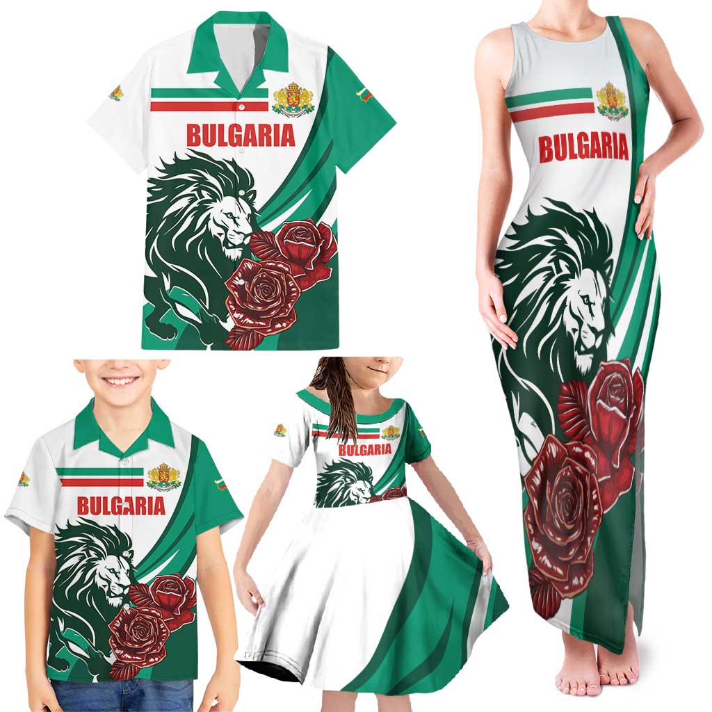 Bulgaria Family Matching Tank Maxi Dress and Hawaiian Shirt Coat of Arms Lion with Roses - Wonder Print Shop