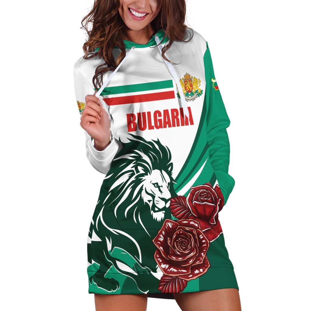 Bulgaria Hoodie Dress Coat of Arms Lion with Roses - Wonder Print Shop