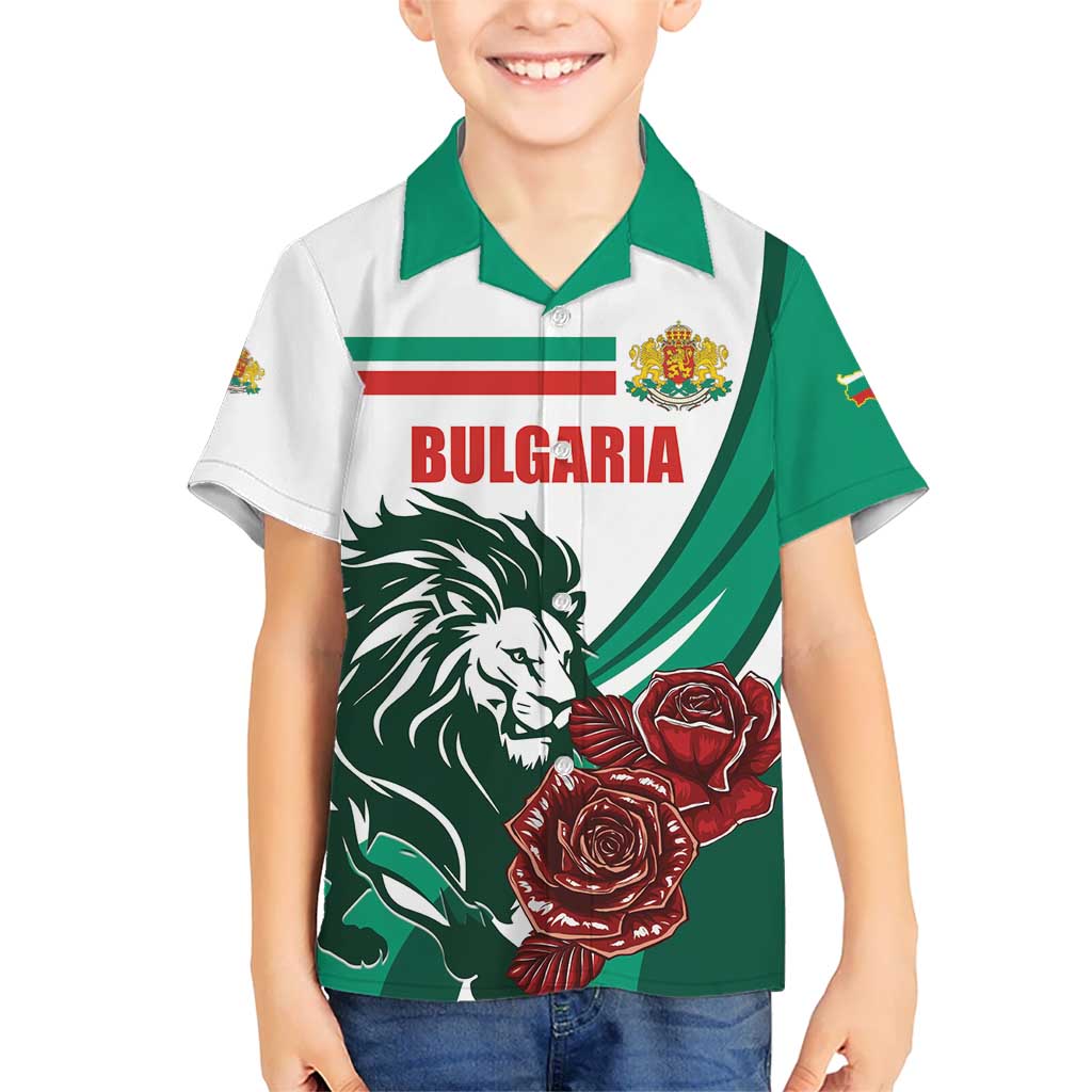 Bulgaria Kid Hawaiian Shirt Coat of Arms Lion with Roses - Wonder Print Shop