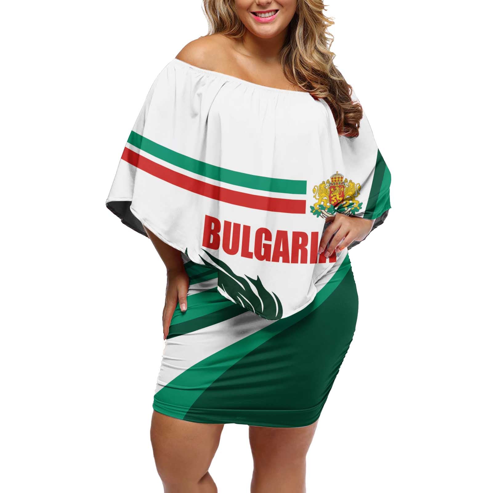 Bulgaria Off Shoulder Short Dress Coat of Arms Lion with Roses - Wonder Print Shop