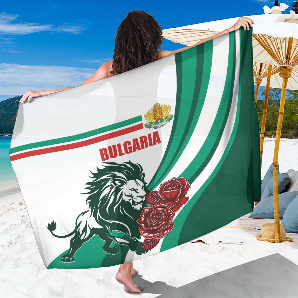 Bulgaria sarong with crest lion and red roses, green-and-white stripes, partially wrapped