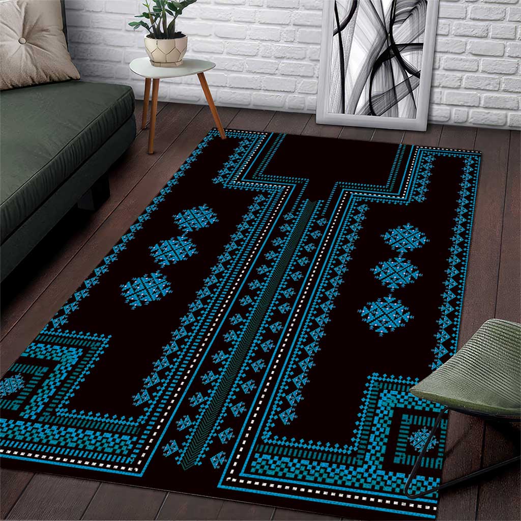 Bulgaria Traditional Pattern Blue Area Rug Balkan Culture - Wonder Print Shop