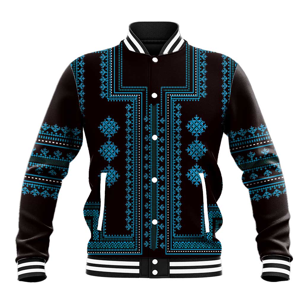 Bulgaria Traditional Pattern Blue Baseball Jacket Balkan Culture - Wonder Print Shop