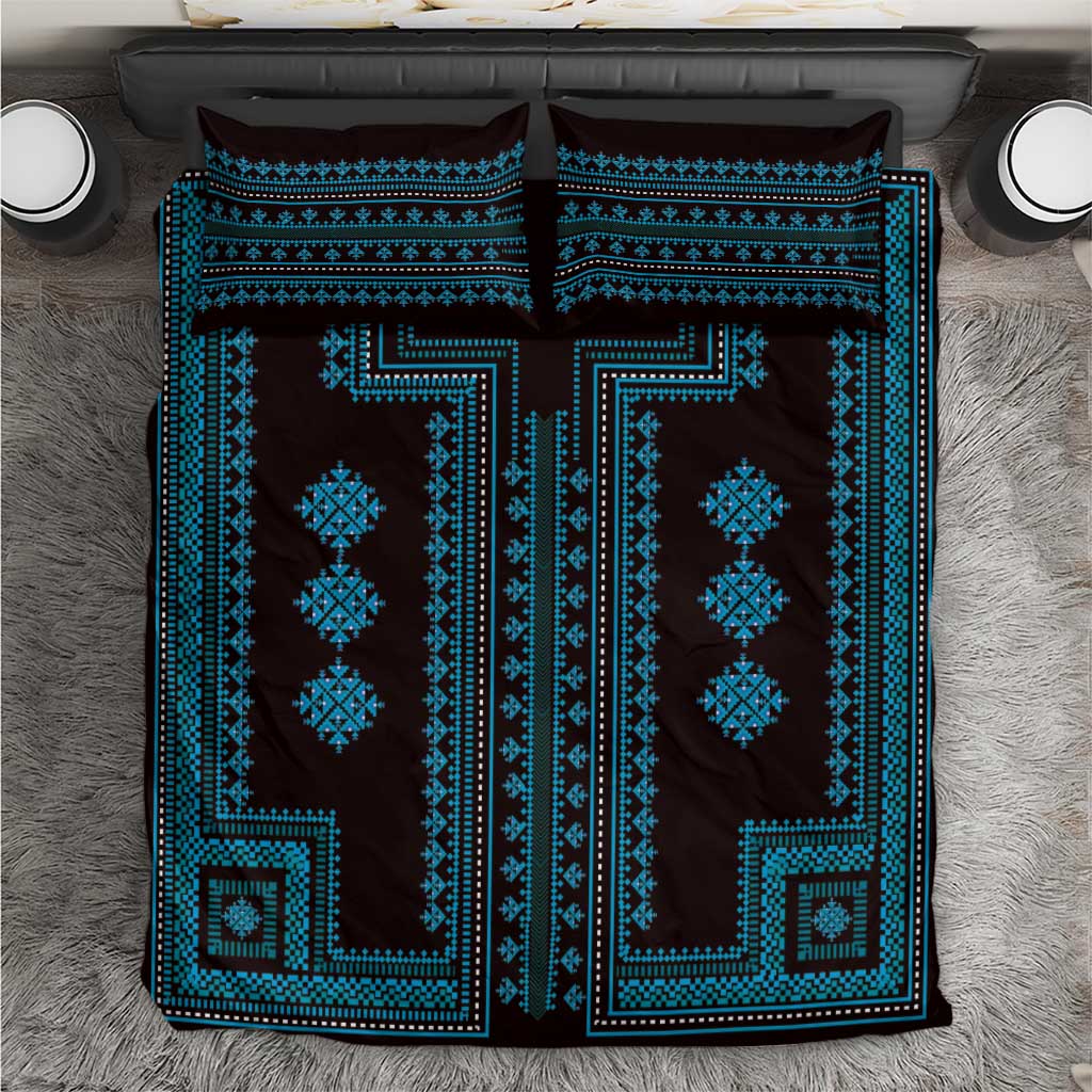 Blue and black geometric bedding set with two pillow covers