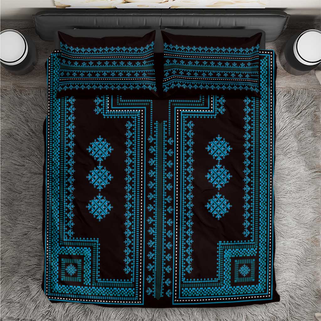 Bulgaria Traditional Pattern Blue Bedding Set Balkan Culture - Wonder Print Shop