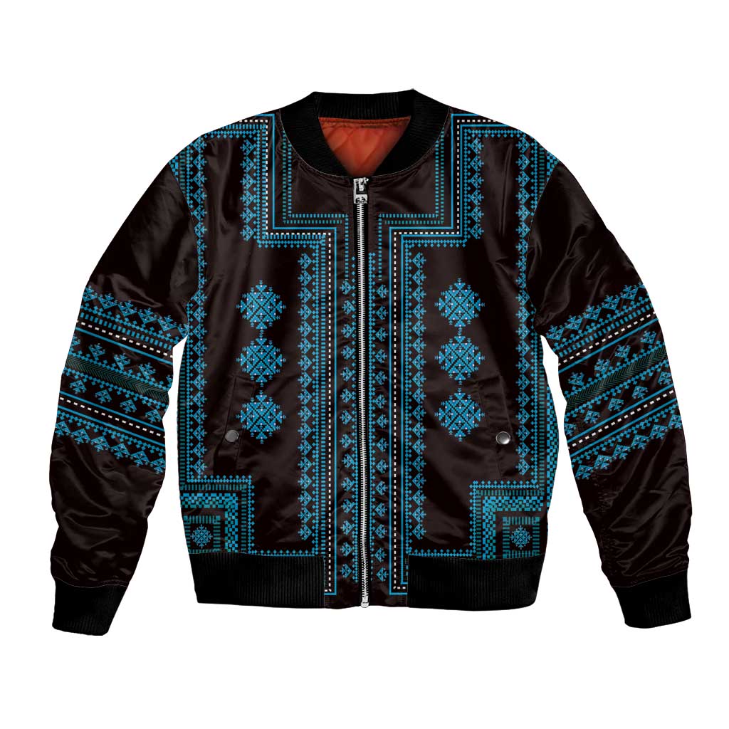 Bulgaria Traditional Pattern Blue Bomber Jacket Balkan Culture - Wonder Print Shop