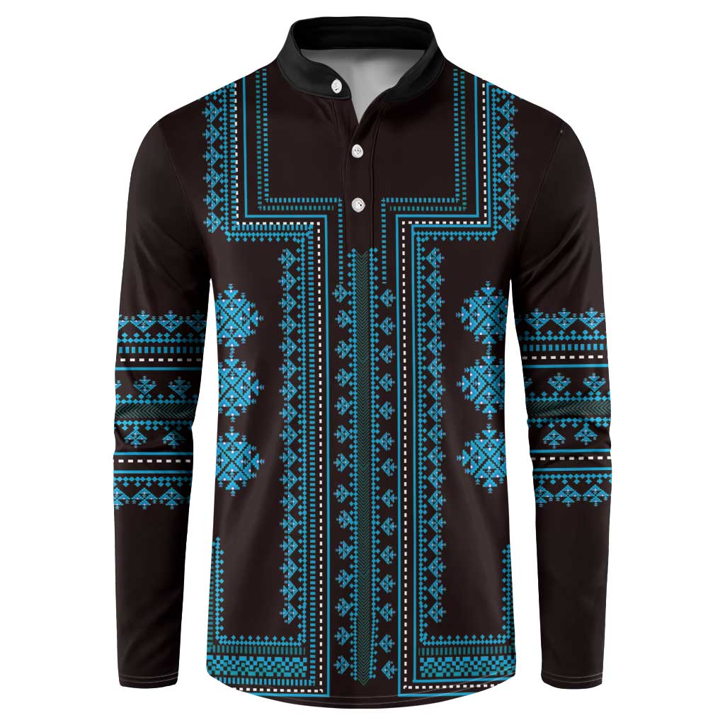 Bulgaria Traditional Pattern Blue Button Sweatshirt Balkan Culture - Wonder Print Shop