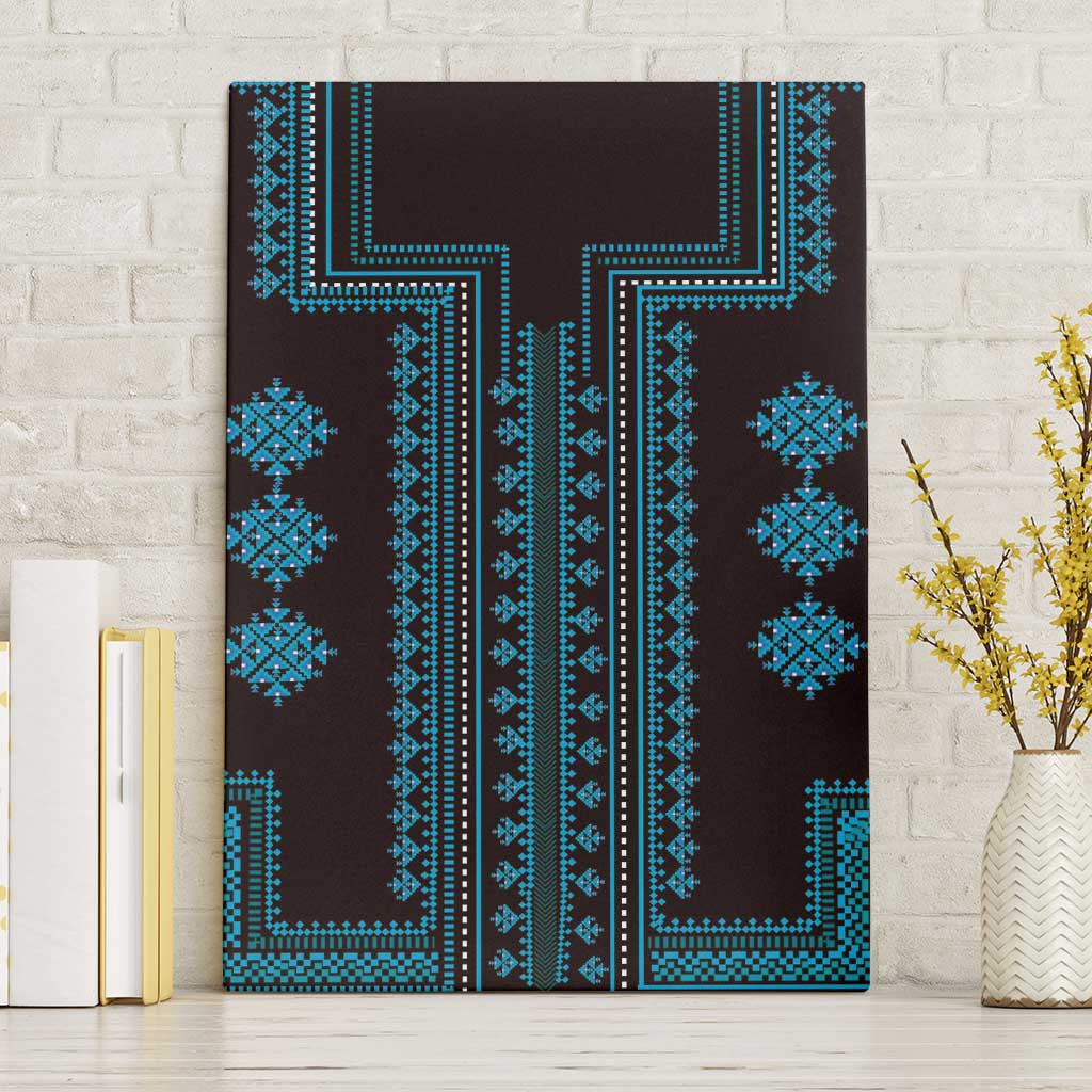 Bulgaria Traditional Pattern Blue Canvas Wall Art Balkan Culture - Wonder Print Shop