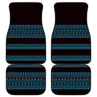 Set of 4 car mats featuring dark brown base with blue and turquoise traditional pattern