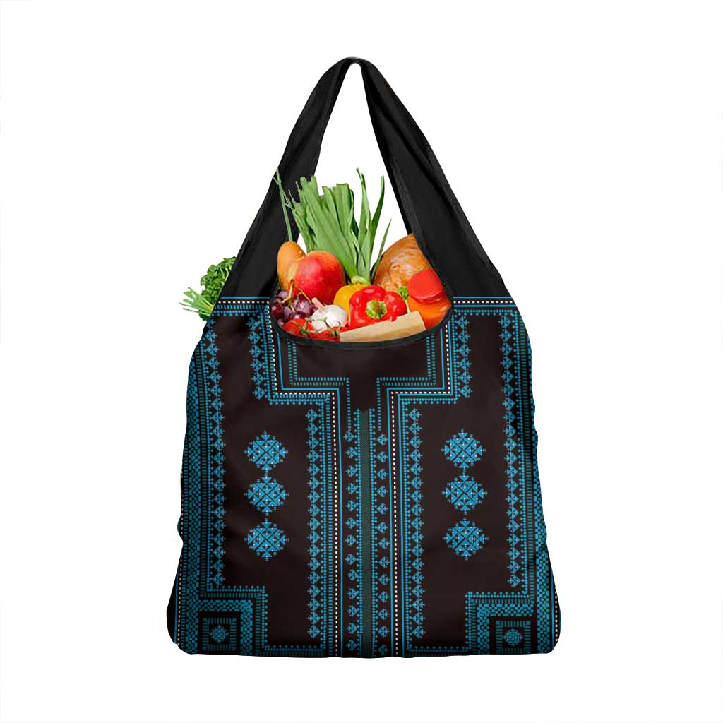 Bulgaria Traditional Pattern Blue Grocery Bag Balkan Culture