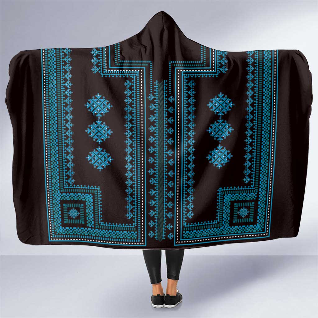 Bulgaria Traditional Pattern Blue Hooded Blanket Balkan Culture