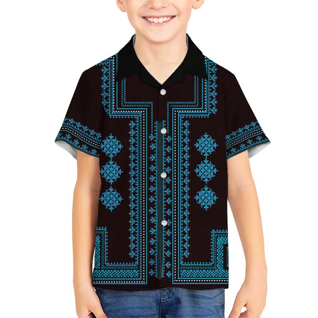 Bulgaria Traditional Pattern Blue Kid Hawaiian Shirt Balkan Culture - Wonder Print Shop