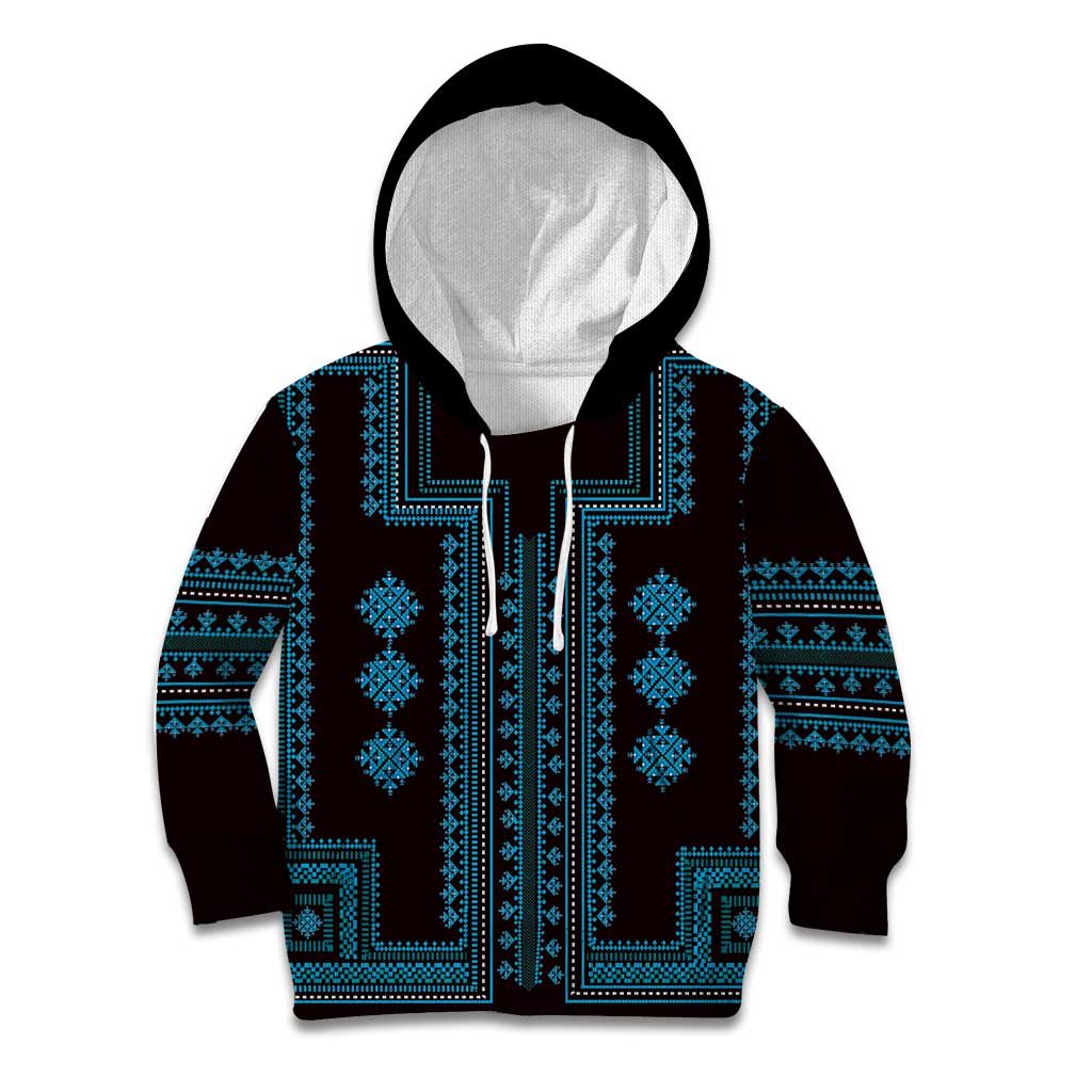 Bulgaria Traditional Pattern Blue Kid Hoodie Balkan Culture - Wonder Print Shop