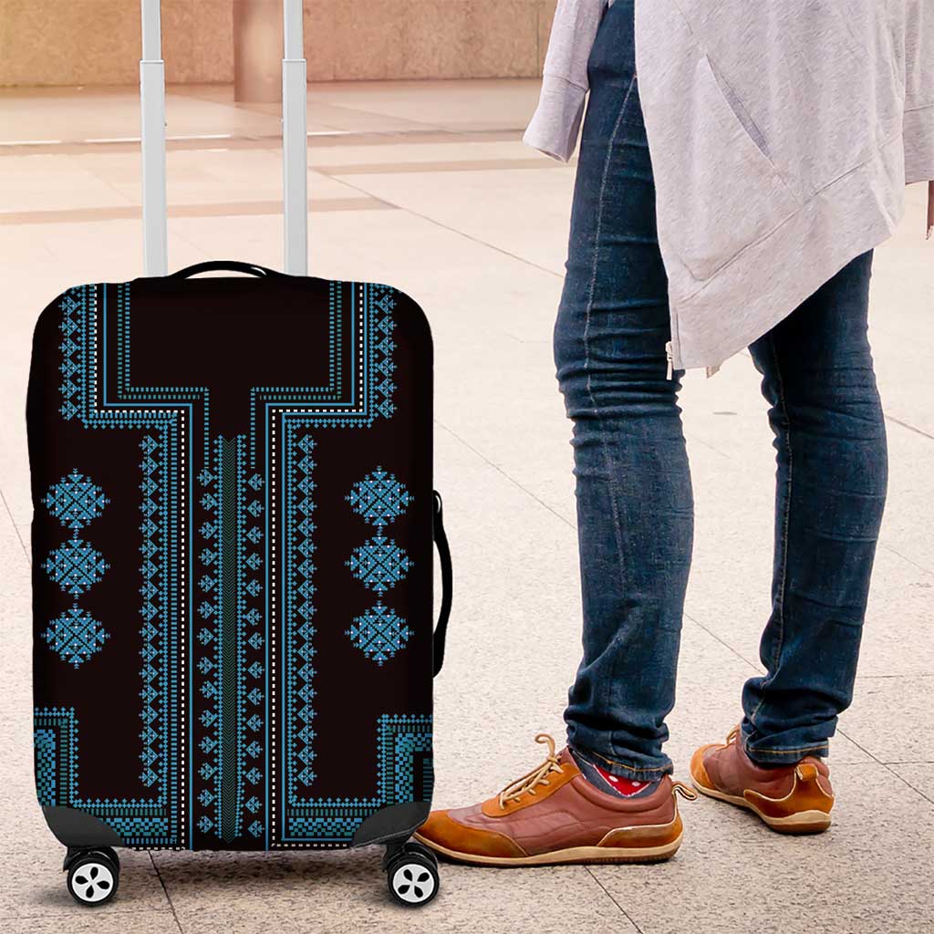 Bulgaria Traditional Pattern Blue Luggage Cover Balkan Culture - Wonder Print Shop