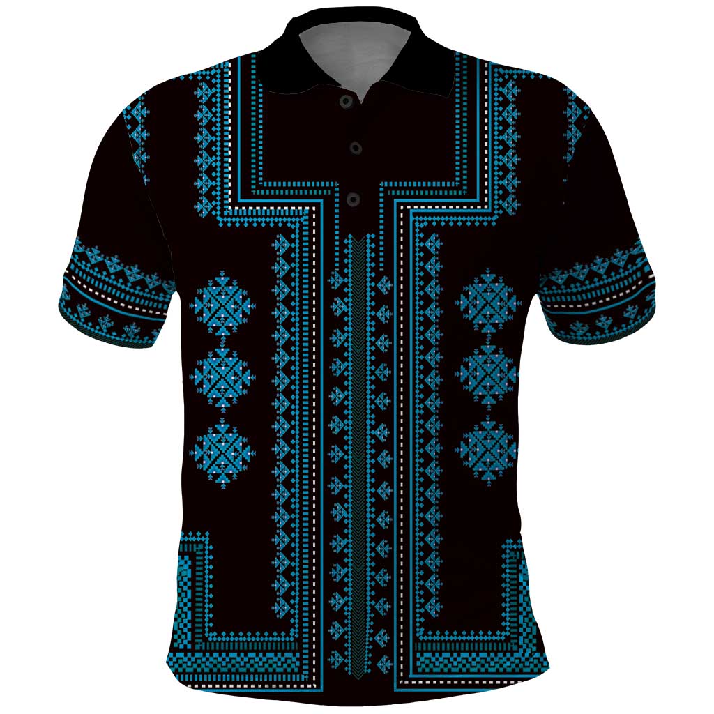 Bulgaria Traditional Pattern Blue Polo Shirt Balkan Culture - Wonder Print Shop