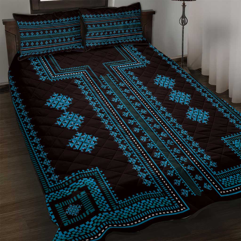 Bulgaria Traditional Pattern Blue Quilt Bed Set Balkan Culture - Wonder Print Shop